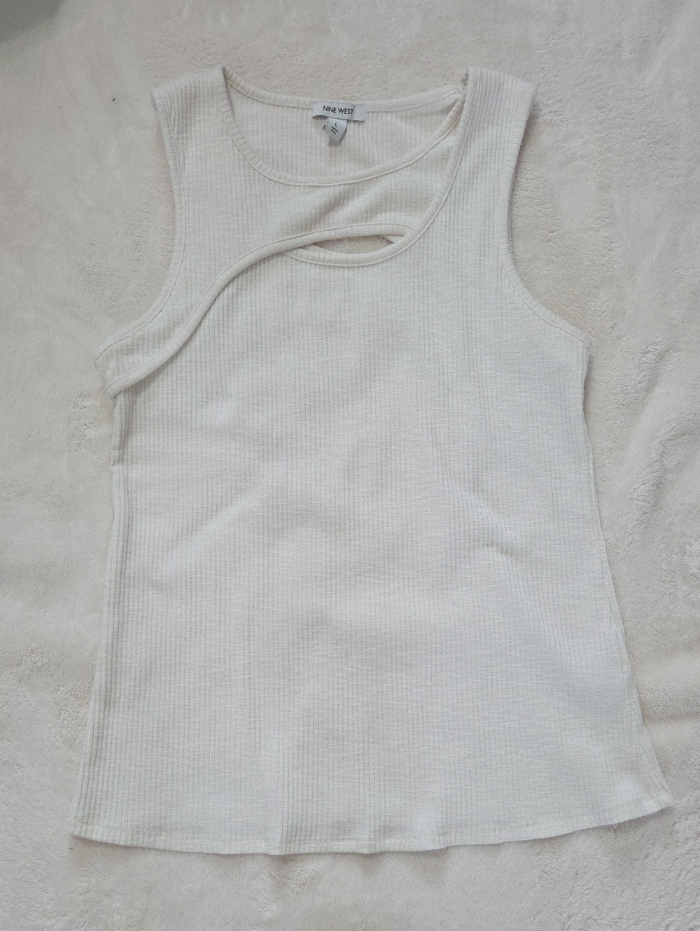 Nine West Cream Ribbed Cutout Tank